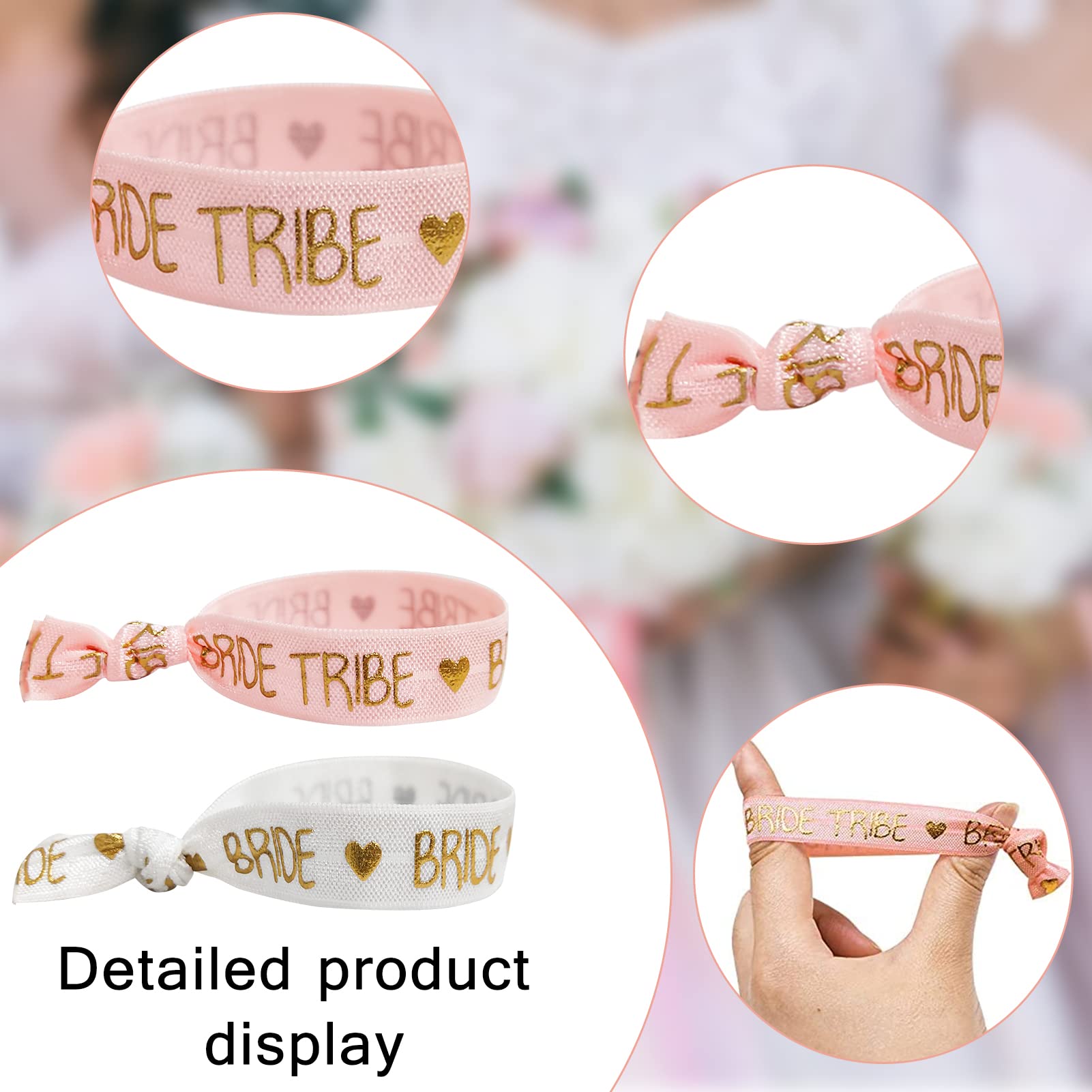 Set Bracelets Team Bride – 1 Bracelet Mariée + 10 Bracelets Nuptiaux Rose Pour Équipe De La Mariée