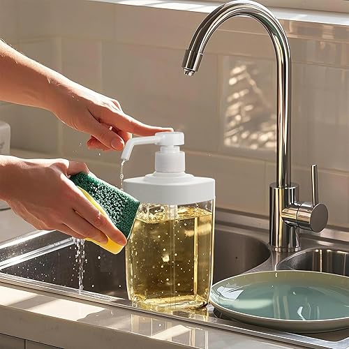 Miniatura 2 de Dispensador de jabón transparente con bomba a prueba de óxido, dispensador de jabón de plástico para manos para cocina y baño (grano de madera)