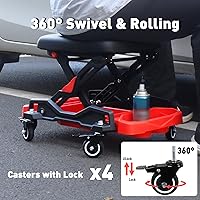 Vista 5 de Asiento de arrastre automotriz con ruedas rodantes, taburete mecánico con capacidad de 300 libras, taburete de garaje resistente con almohadilla