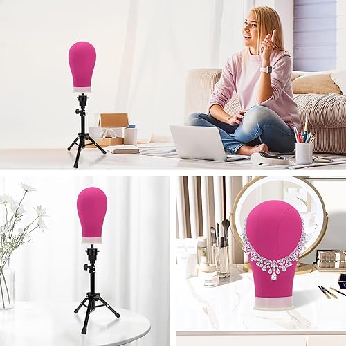 Miniatura 6 de Neverland Beauty & Health Soporte de peluca con cabeza, cabeza de maniquí con soporte de peluca trípode, juego de cabeza de maniquí de lona