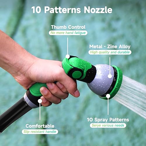 Miniatura 4 de Watflow 50FT Garden Hose with Nozzle High Pressure Nozzle and Flexible Water Hose, All-Weather, Non-Shrinking, Ultra-Lightweight with 34" Solid