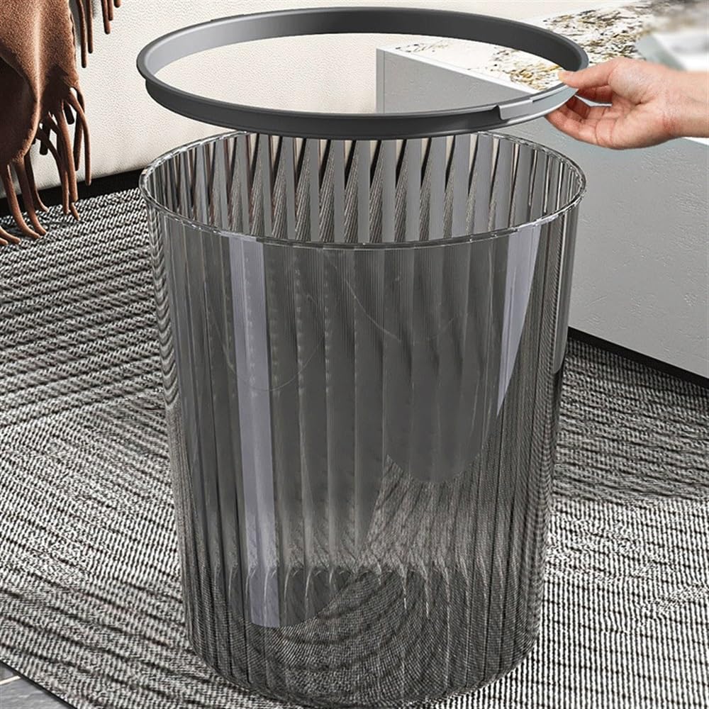 Cubo de Basura para Oficina Papelera, sin tapa, con aro de compresión Papelera de plástico transparente gris y blanco for el hogar, la cocina, la oficina, paquete grande/pequeño de dos Cubo de Recicla