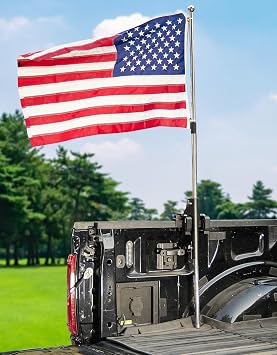 JOYTUTUS Truck Bed Flag Pole Mount, Full Size Pickup Truck Bed Side Rail Flagpole Bracket, No Drilling Fits Up to 1.25 Inch Diameter Flagpole