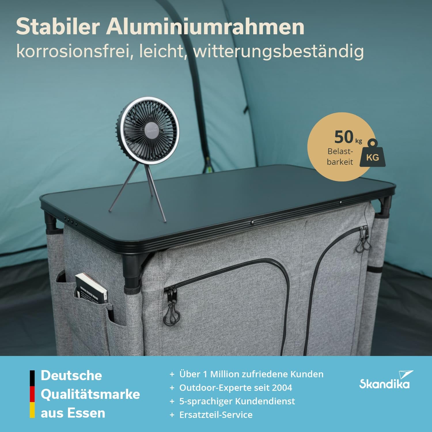 Skandika Ruoka Armoire de camping | Armoire haute, système d'emboîtement sans outils, 83 cm de haut, 6 compartiments avec étagères, sac de transport, cuisine de camping, charge maximale 50 kg