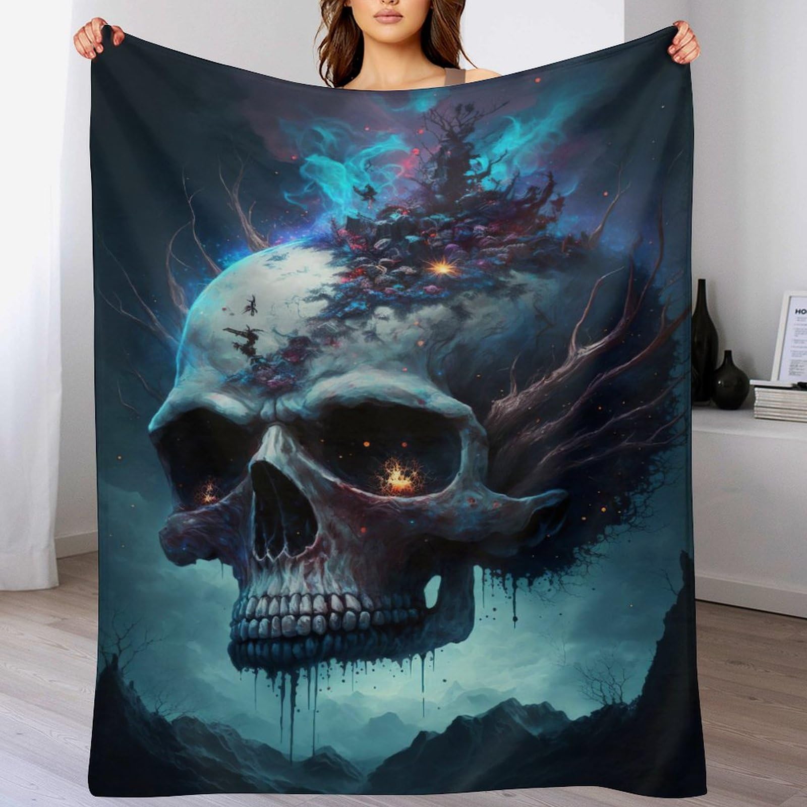 Couverture polaire crâne contre le froid de l'hiver plaid flanelle pour lit