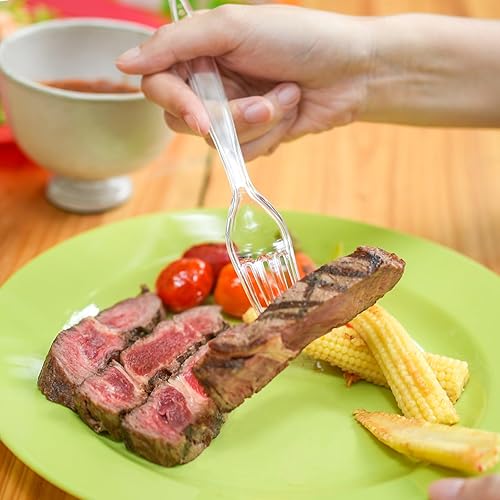 Miniatura 5 de POSATE Tenedores de plástico resistentes, transparentes desechables, paquete de 60