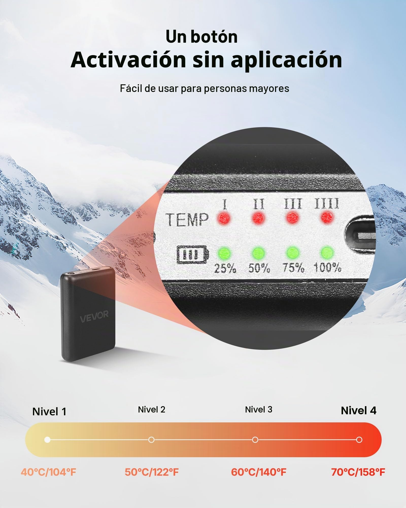 VEVOR Calcetines Calefactables Unisex, con Batería 5000 mAh, Recargables y 4 Niveles de Temperatura, Ideales para Pesca, Camping, Senderismo, Esquí, Trabajo al Aire Libre e Invierno, Talla Única