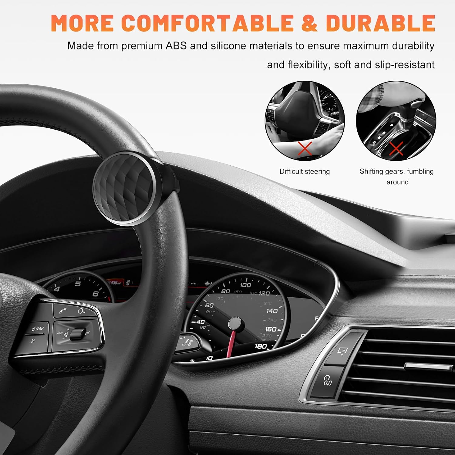 Steering Wheel Knob Spinner, 360 Degree Rotatable Steering Wheel Power Handle with Metal Ball Bearing, Universal Non-Slip Turning Assist Knob for Car Truck Tractor Boat