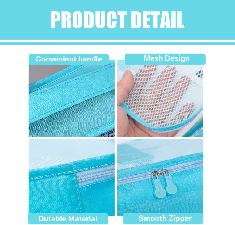 Teynewer 6PCS Travel Organiser Packing Bags Packing Cubes Set Durable Luggage Organisers Suitcase Storage Bags Compression Pouches for Travel Accessories Blue - Image 4