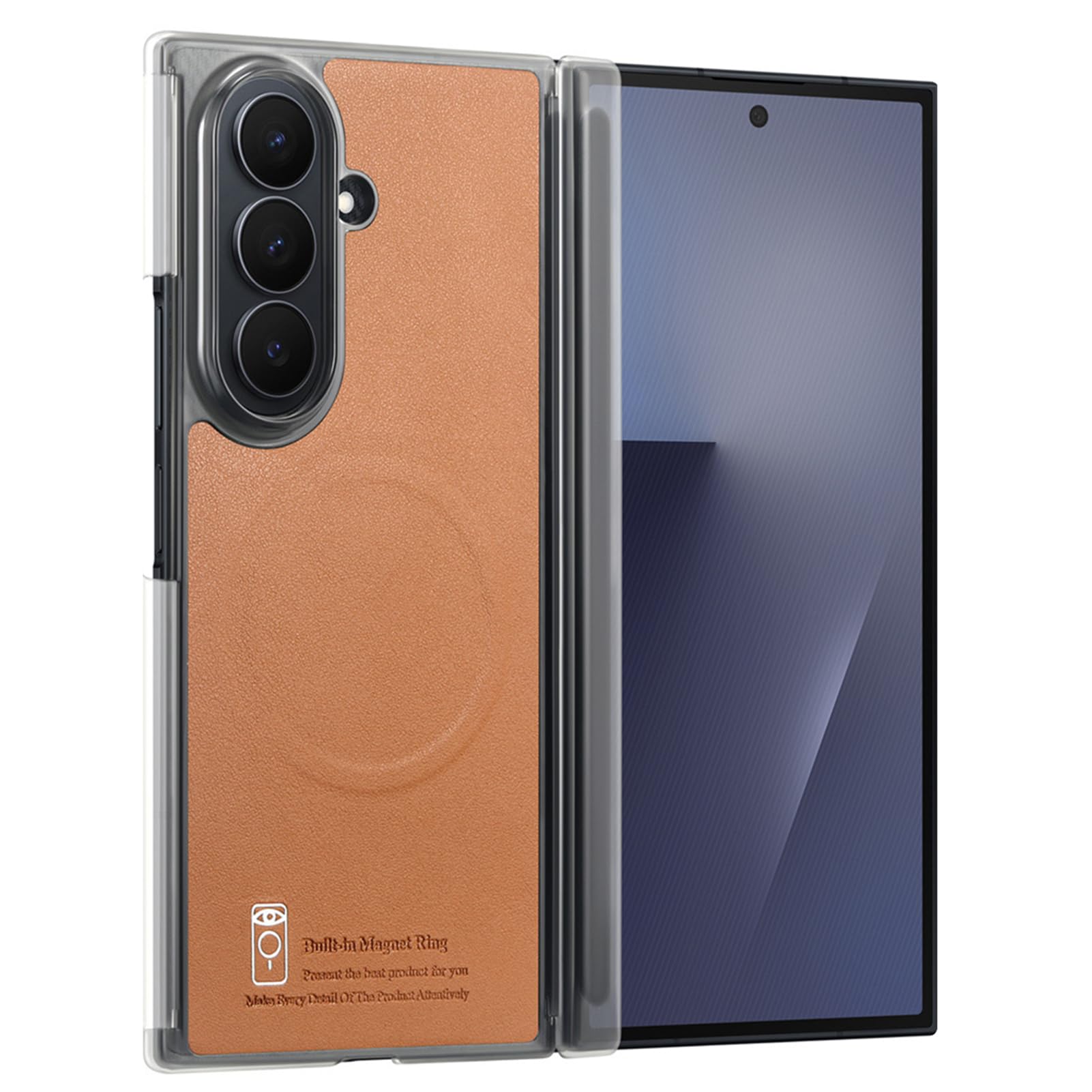 Funda De Cuero For Samsung Galaxy Z Fold 8 Ultra, Bisagra Chapada A Prueba De Golpes Cubierta del Teléfono Estilo Empresarial Antihuellas Magnética Succión Trasera Shell(Orange)