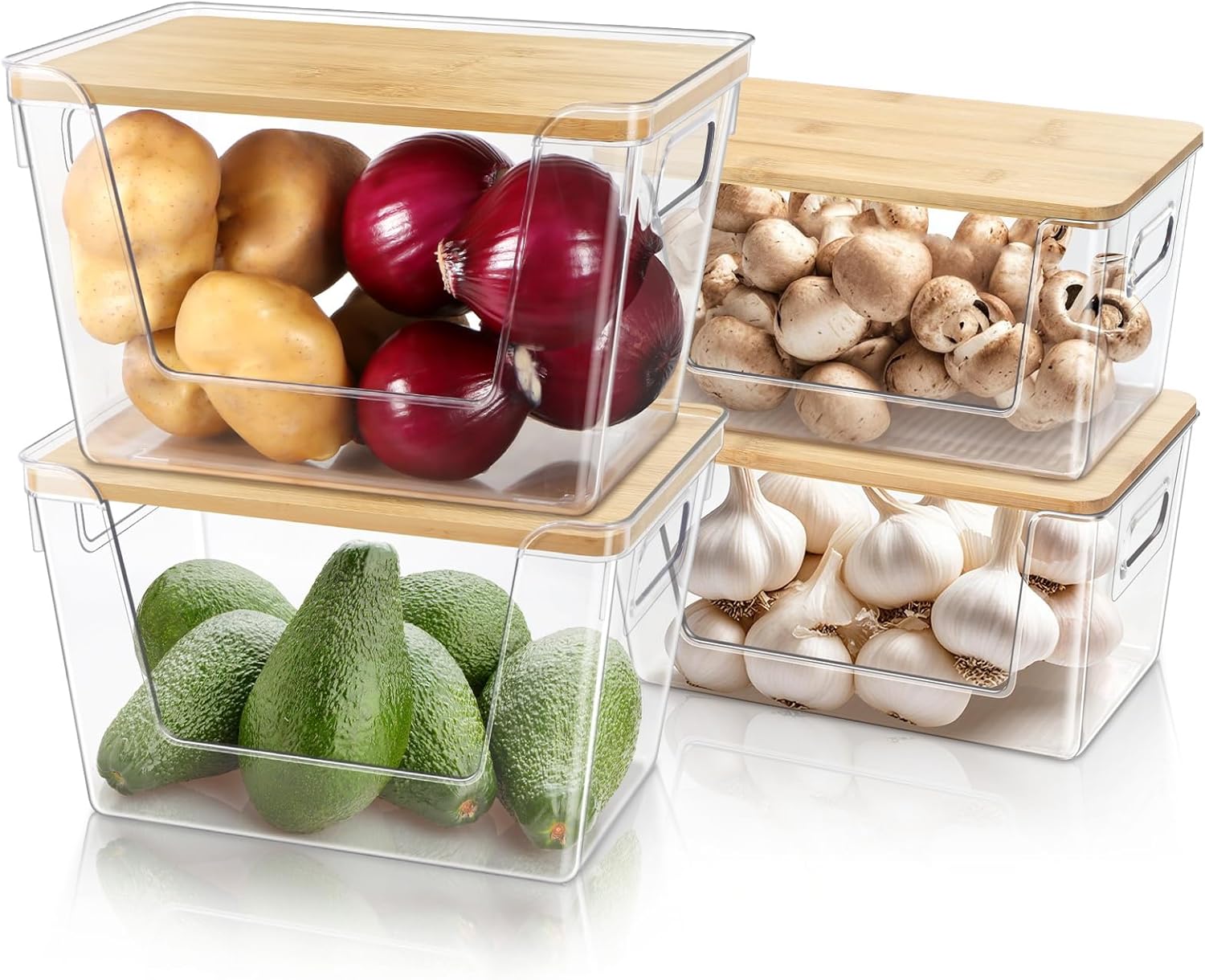 Stackable Clear Pantry Organizers with Lids & Handles – 4-Piece Set Stackable Clear Pantry Organizers with Lids & Handles – 4-Piece Set