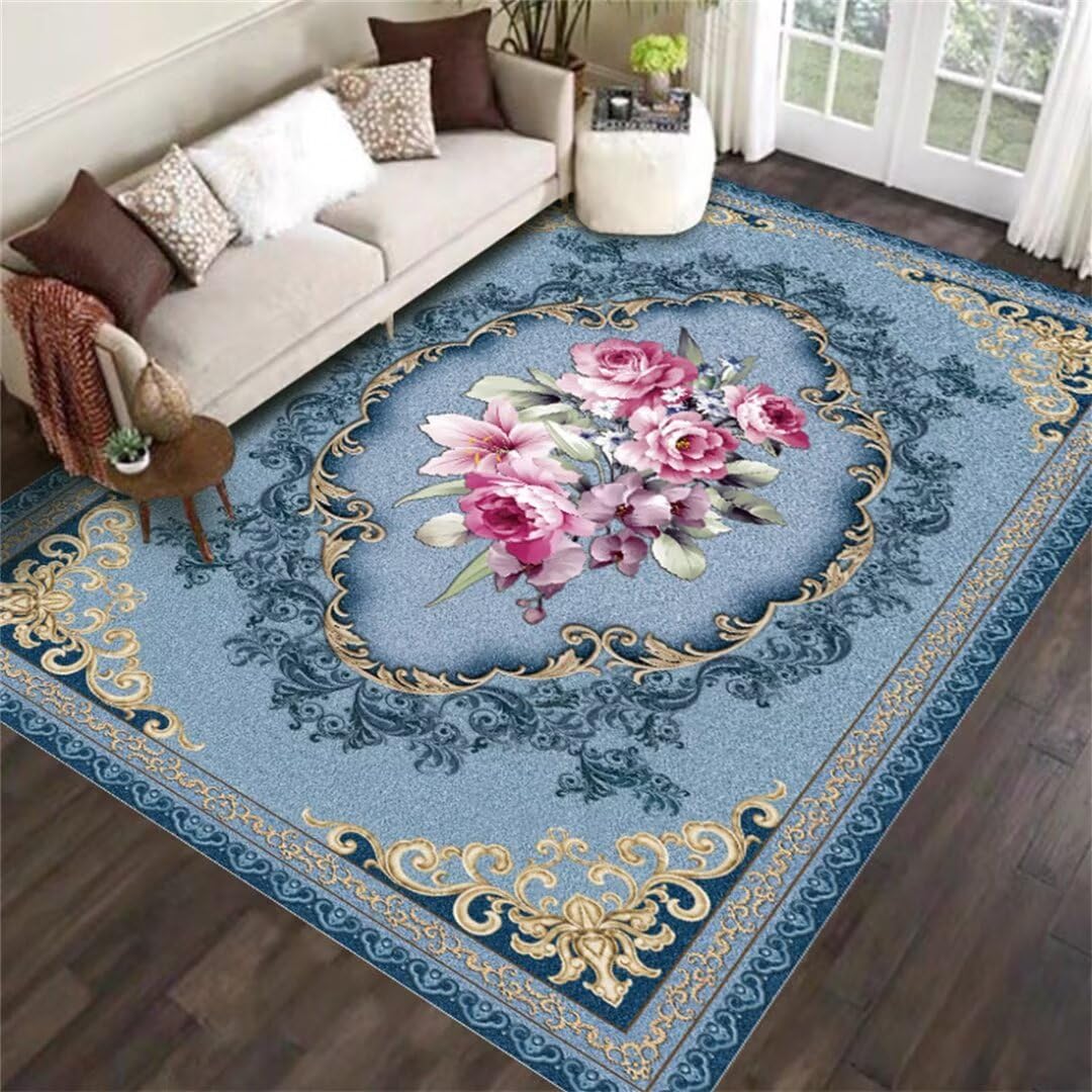 Chambre garçon au design floral avec tapis bleu 80x120cm