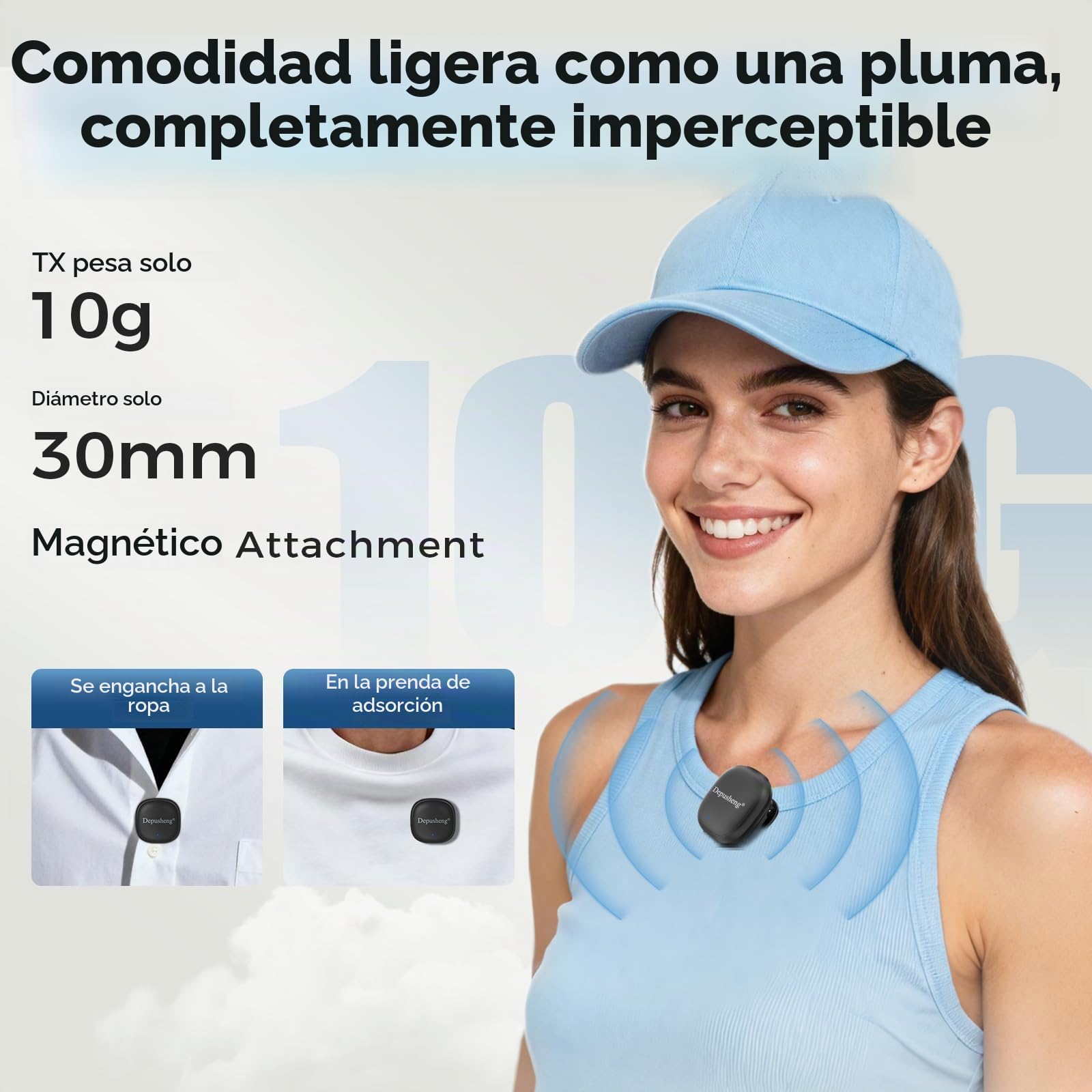 Depusheng V2 - 2 micrófonos Lavalier inalámbricos para iPhone, iPad y Android con estuche de carga, 8 horas de autonomía, micrófono de solapa para grabación de vídeo, vlogging, YouTube, entrevistas, 3