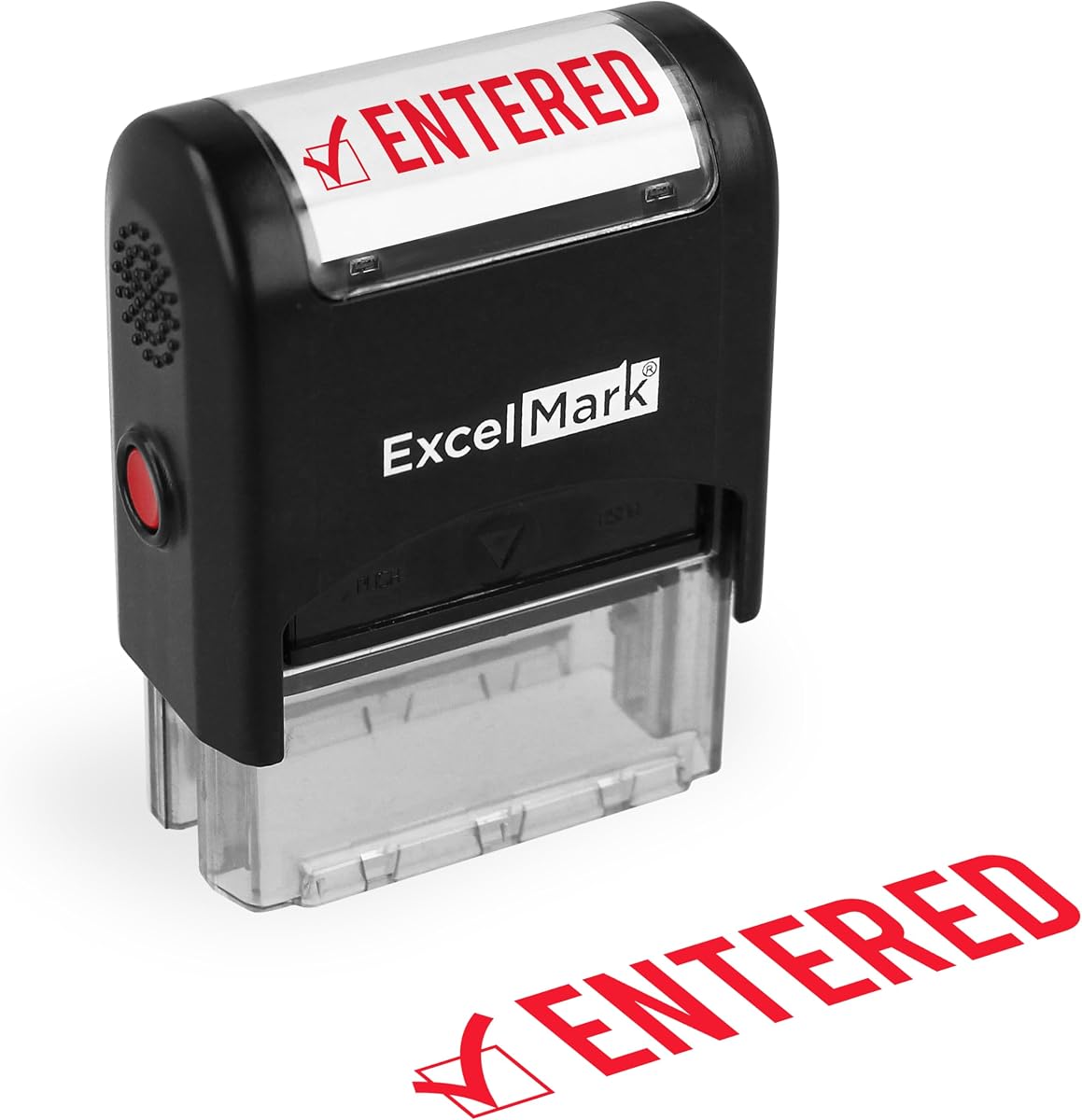 ExcelMark Entered Stamp Self-Inking Rubber Stamp - Red Ink for Office Use, Ideal for Efficient Document Management with Entered Stamps, Perfect for Professional Settings