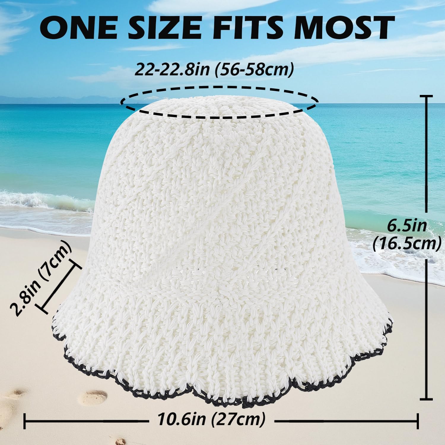 EINSKEY Women's Crochet Bucket Hat - UV Protection Lightweight Packable Faux Straw Sun Hat for Outdoor Beach Travel Hiking - Image 4