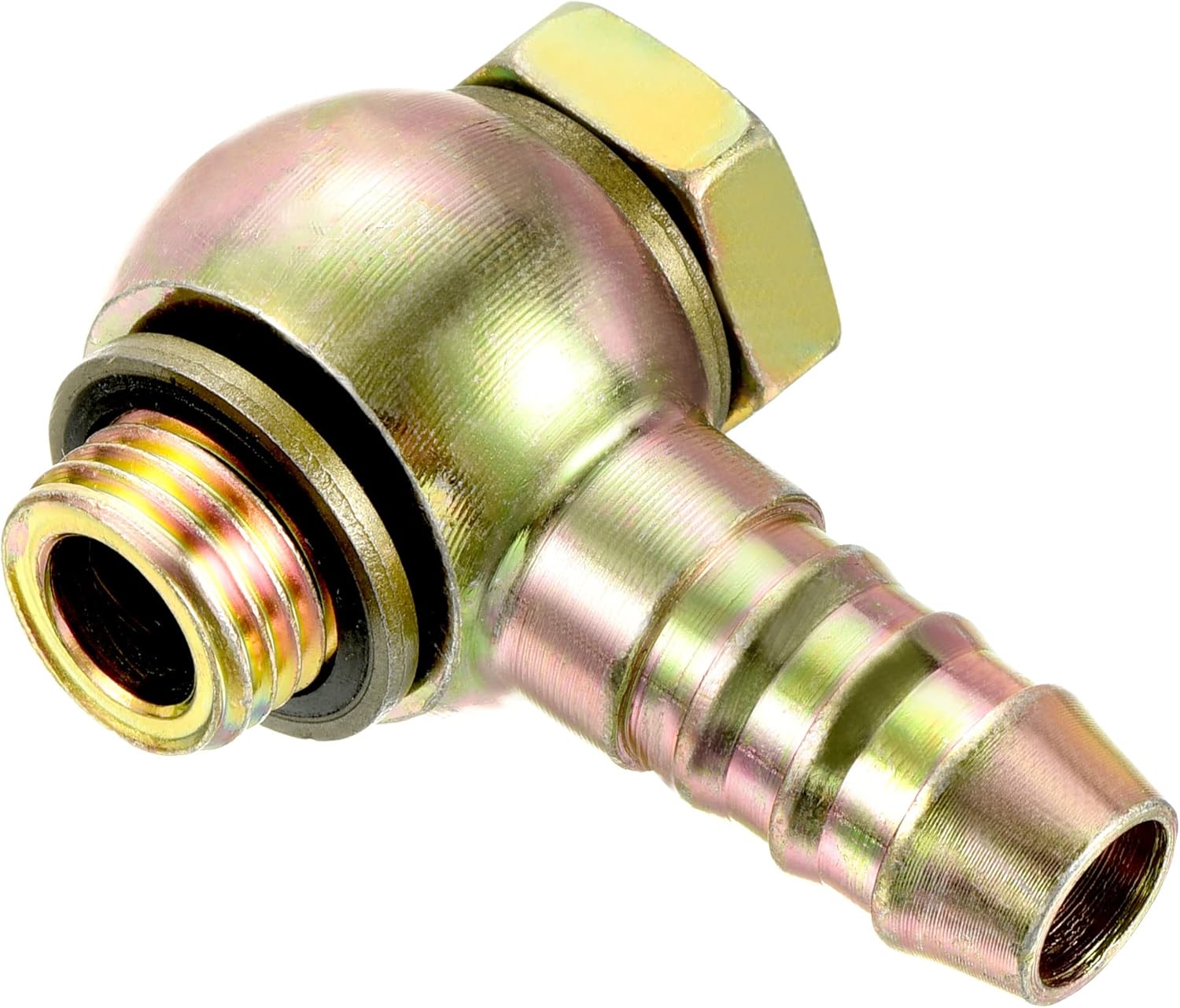PATIKIL Hose Barb Fitting Elbow 13mm Barbed M14x1.5 Male Thread, 2 Pack Carbon Steel Pipe Adapters Connectors for Air Water Fuel Oil, Gold