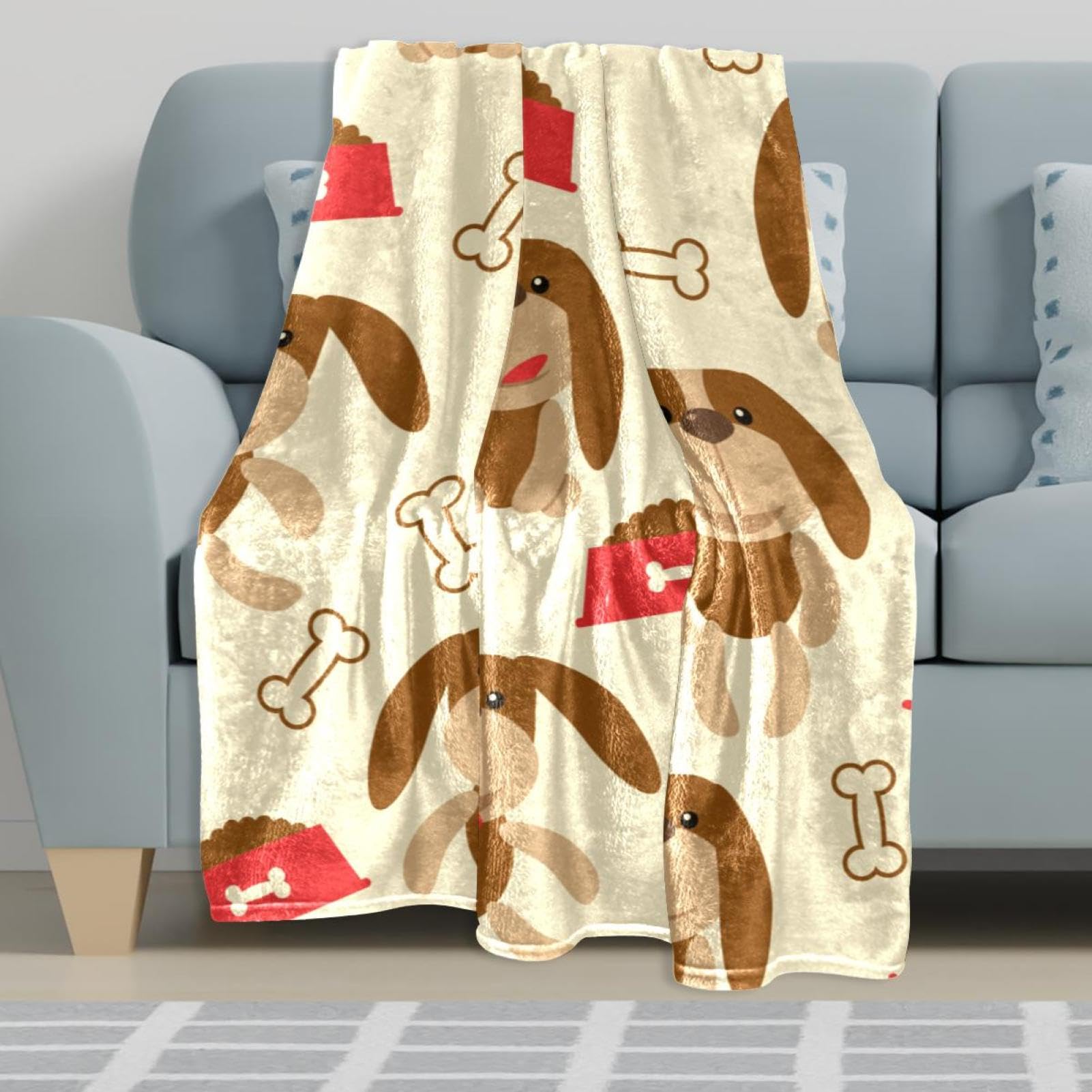 Couverture Polaire Os De Chien Mignon Couverture Plaid Chaude Douce pour Lits Canapés Chaises Divans 150×200cm