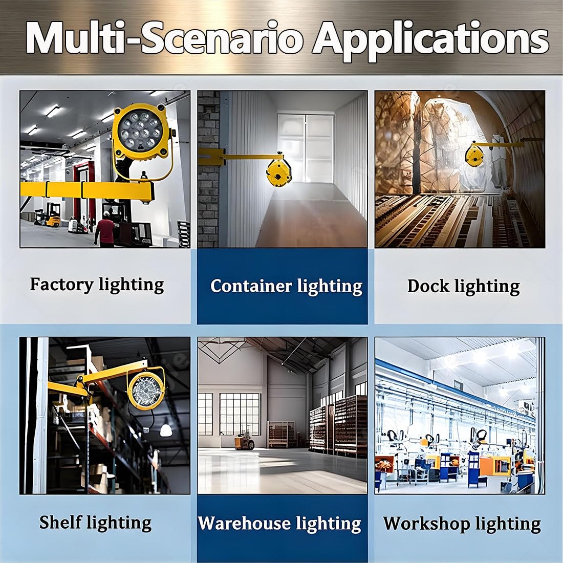 Foco Trabajo con Brazo Plegable,Luces LED para Muelles Carga 50W | Con Interfaces Adicionales,ángulo Haz Ajustable,3300/5500 Iluminancia,Amplio Rango Irradiación,Luz Suave Sin Dispersión