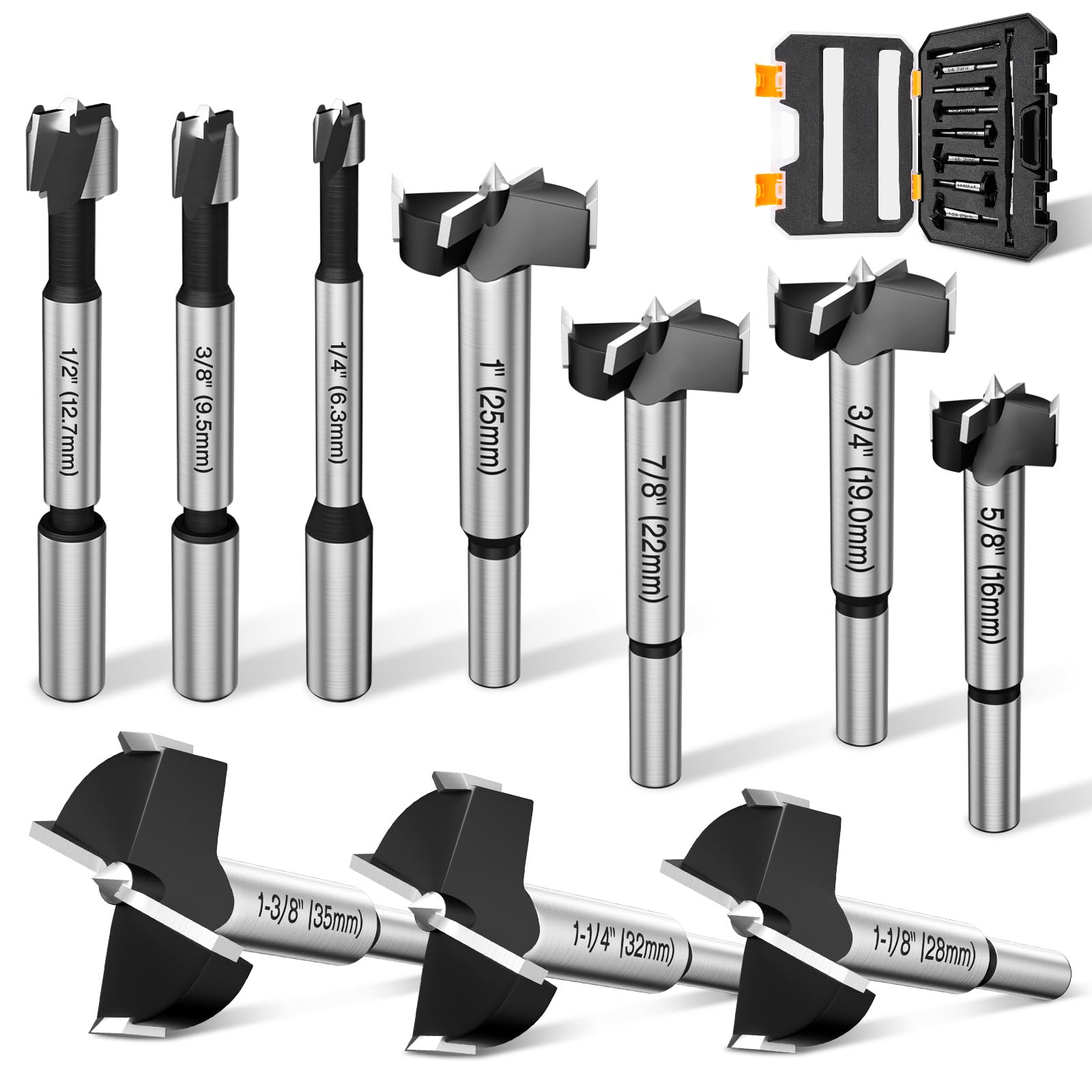 Forstner Drill Bit Set for Wood, Lytool 10 Piece Forstner Bits for Wood, Woodworking Drilling, Auger Opener Round Shank Drilling Cutting Tool for Hardwood, Softwood, Plastic, Plywood, MDF