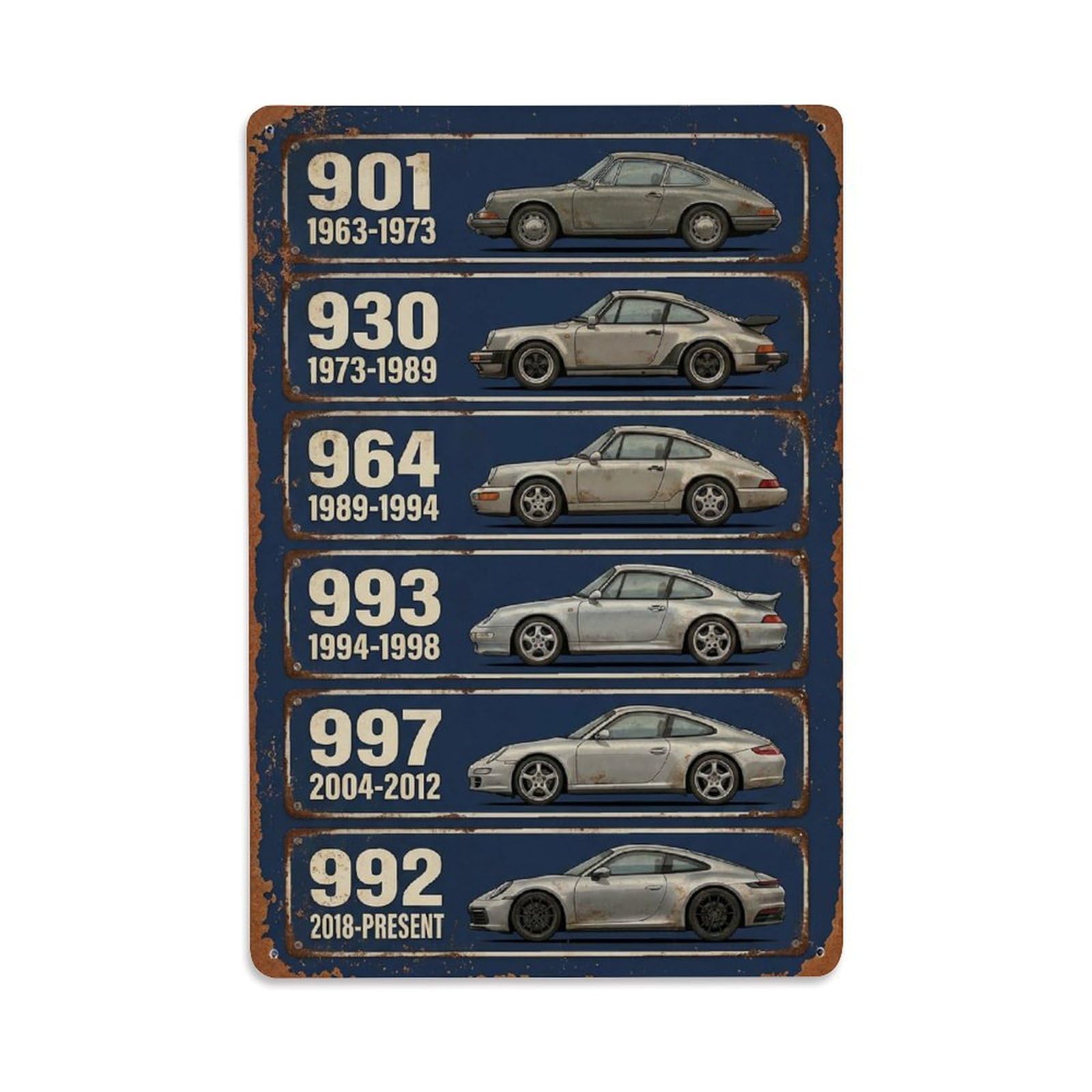 911 GT3 930 964 993 992 Side Profile Track Racing Supercar Metal Tin Sign Plaque Wall Decor for Cafe, Man Cave, Club Bar, Office, Home Garden Round Metal Poster 8x12Inch