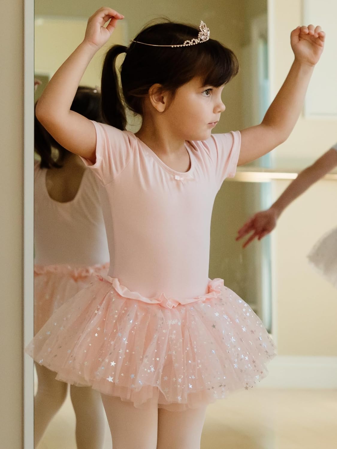 Dancina Girls Skirted Leotard Sparkle Short Sleeve Tutu Ballet Dress Front Lined - Image 2
