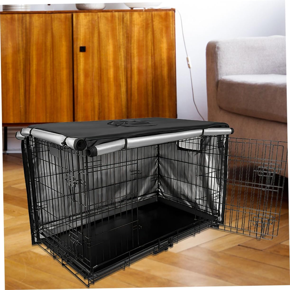 Sosoport Dog Crate Cover Pet Windproof Oxford Cloth Privacy Kennel Easy Access Rainproof Cage for Outside Use