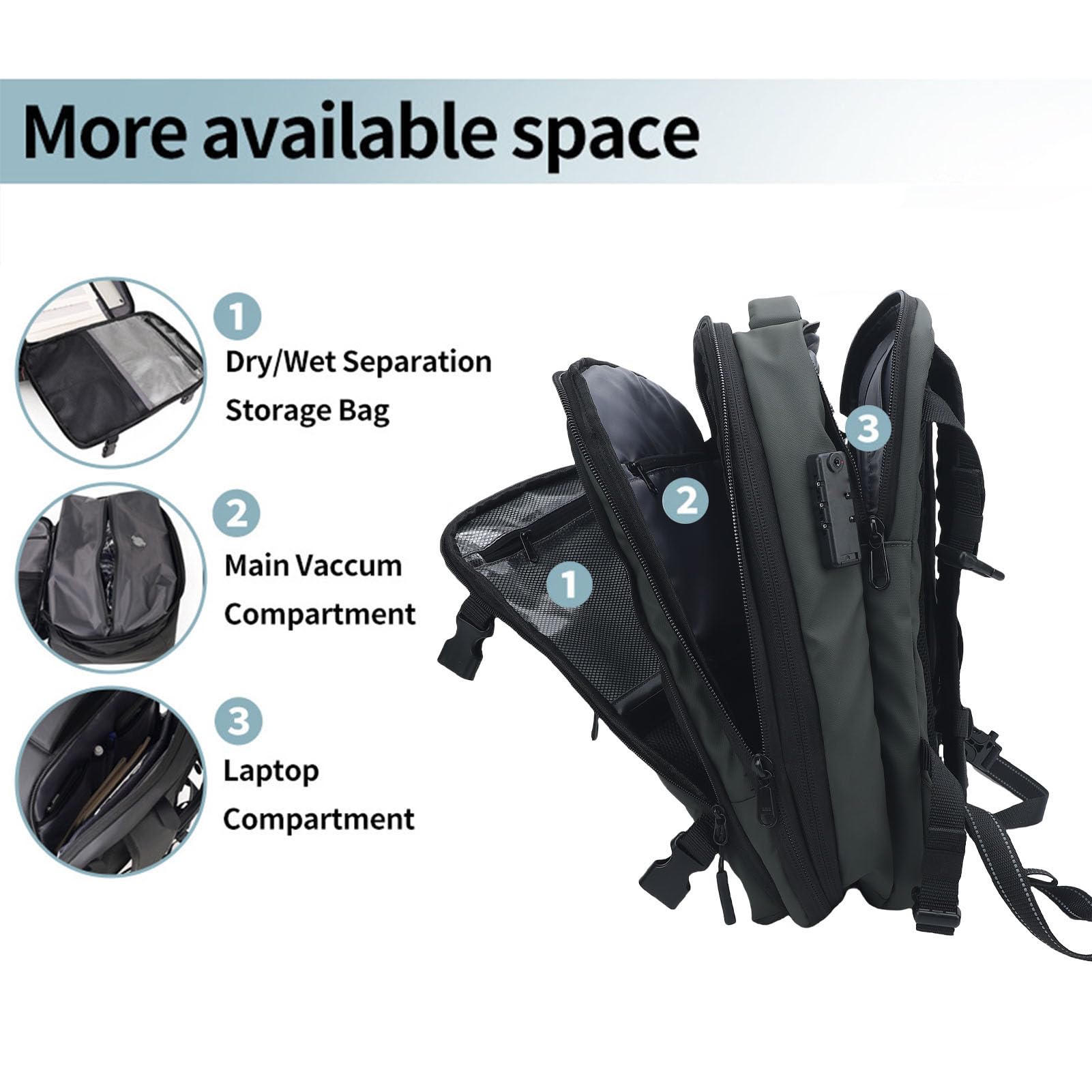 Gugxiom Sac à Dos, 36L-55L Extensible Sactual de Voyage Compression Sous Vide avec Pompe à Air, Preuve de L'eau et Sac à Dos D'ordinateur Portable Anti-vol pour la Randonnée, les