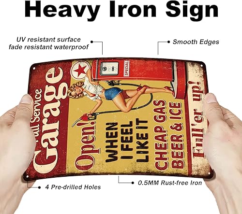 Miniatura 3 de GLOBLELAND Letrero de metal de 12 x 8 pulgadas para garaje de servicio completo, divertido letrero de decoración de estaño para estación de