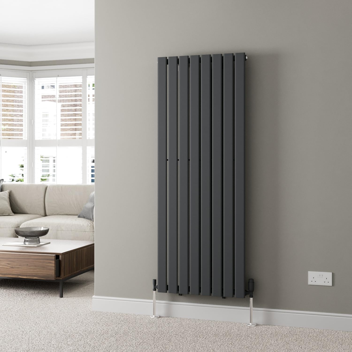 Duratherm Anthracite Duratherm® 1600 X 604Mm Grey Vertical Designer Radiator Single Column Flat Panel Modern Central Heating Panels Bathroom Radiators
