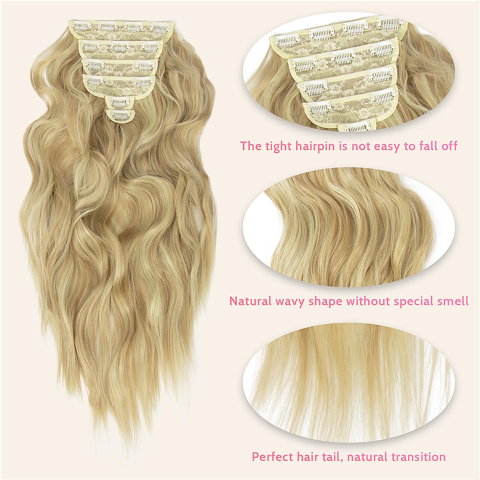 Extension Capelli 6 Pz/set Estensioni Dei Capelli Sintetici 22 Pollici Clip Di Biondi In Lunghe Ondulate Posticci Spessi A Testa Piena for Le Donne Invisibili