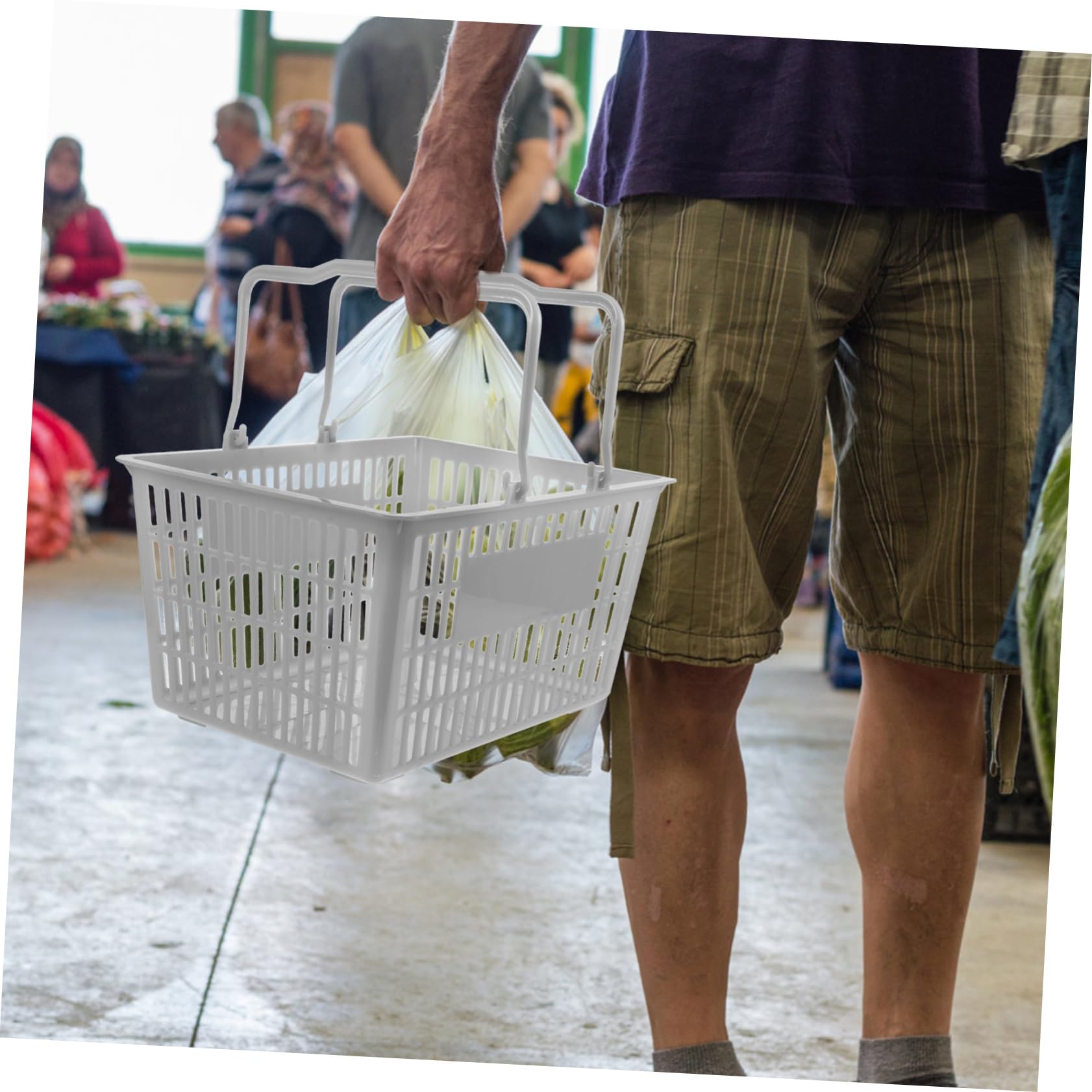Cesta Porta Oggetti in Plastico Spesso Manico, Resistente e Facile da Trasportare per Supermercati e Negozi di Snack