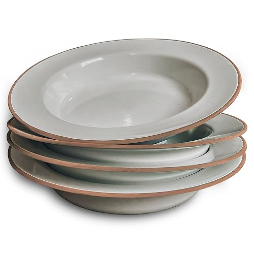 MORA Ceramic Wide Rimmed Soup Bowl 25oz, Set of 4