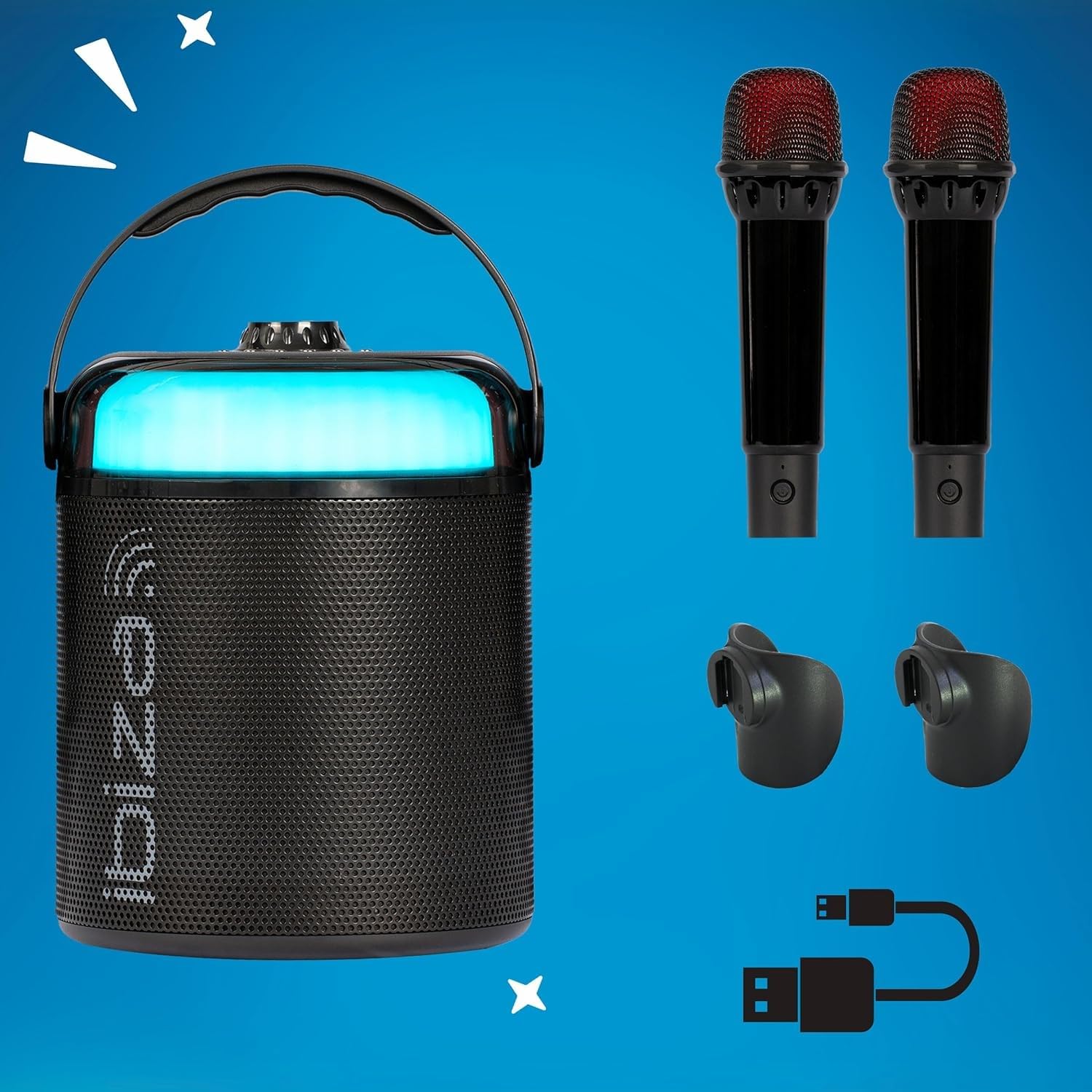 Ibiza - Pack Karaoké Enceinte Bluetooth Autonome Portable Ibiza Sound KARAHOME-BK 120W USB 2 Micros sans Fil - Effet Lumière Party-ASTRO6
