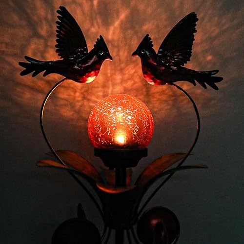 Miniatura 6 de VCUTEKA Luces solares de metal para exteriores, estaca de jardín impermeable, globo de vidrio agrietado, decoración de jardín, cardenal para camino,