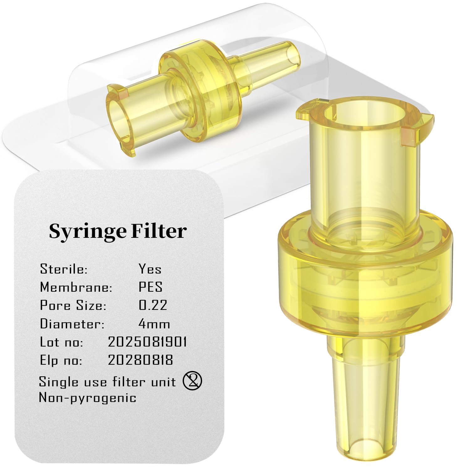 Biomed Solution Spritzenfilter, steril, PES/Nylon/PTFE-Membran, 0,22/0,45 µm, Porengröße, 4 mm Durchmesser, einzeln verpackt (PES 0,22 um, 25 Stück)