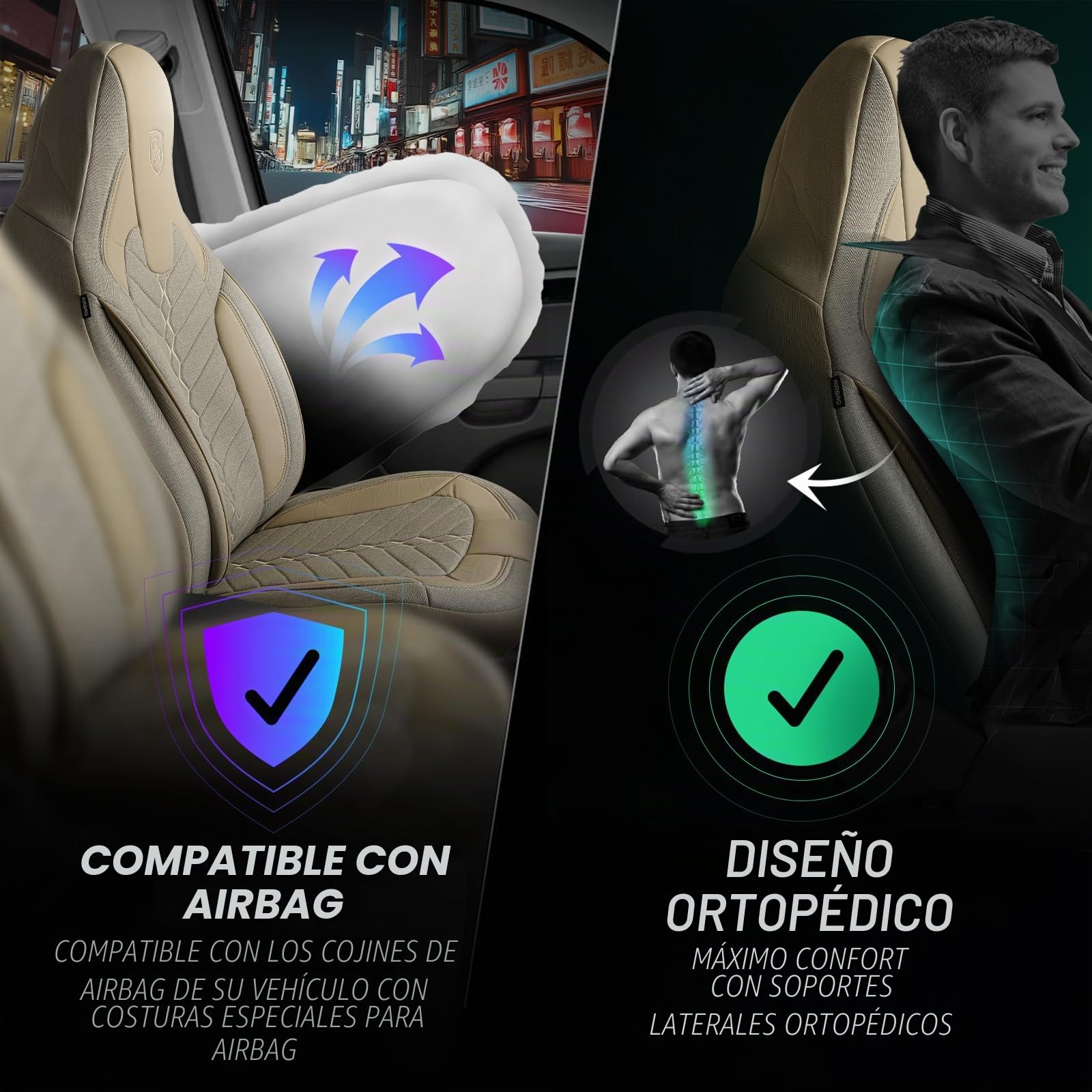 Fundas de Asiento Camper en Lino, compatibles Fiat Ducato, Citroën Jumper, Peugeot Boxer, Asientos Delanteros Conductor & acompañante, Camper & Caravana, Beige