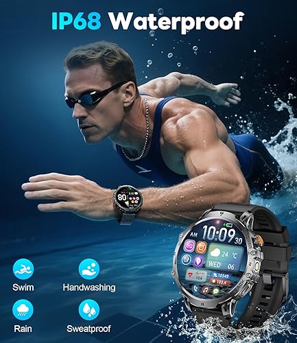 Miniatura 9 de Reloj inteligente militar para hombre (respuestahacer llamadas), batería de 1000 mAh, pantalla HD de 1.85 pulgadas, rastreador de actividad física