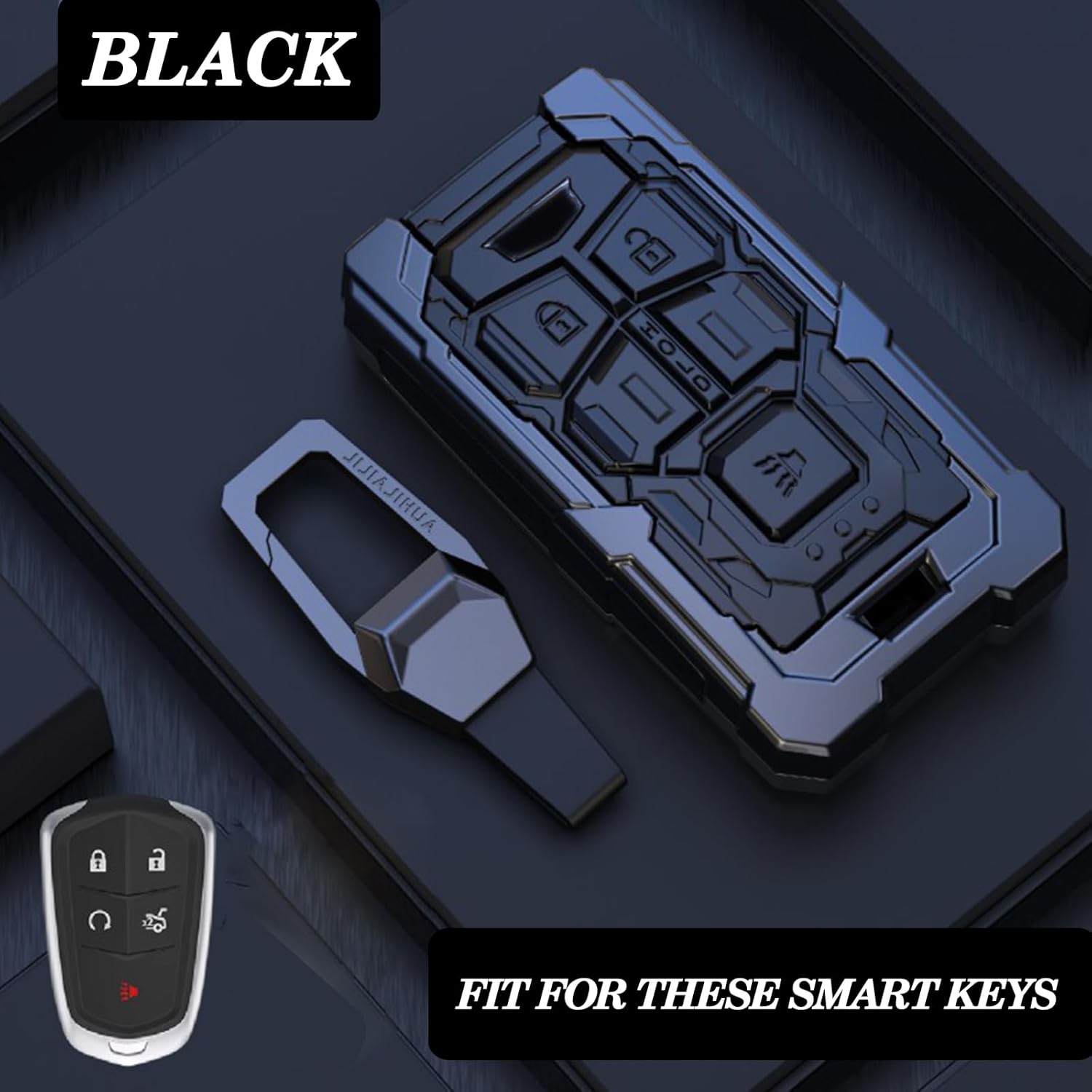 for Cadillac Key Fob Cover with Keychain,Heavy Metal Key Shell Case Holder Suitable for Cadillac Escalade CTS SRX XT5 ATS STS CT6 Key Protector (A-Model)