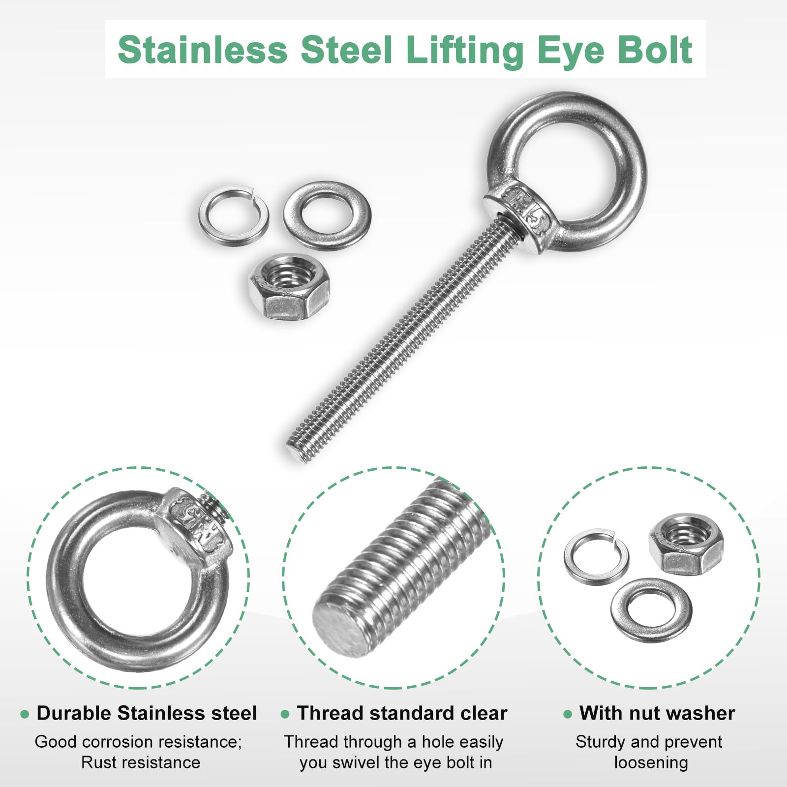 M METERXITY 10-Sets Stainless Eyebolt M5x50mm Shoulder Lifting Eye Bolt with Nuts Washers Male Screw Thread Ring Shoulder Eye Bolts Length 1.97 Inch for Suspending/Fastening - Image 2