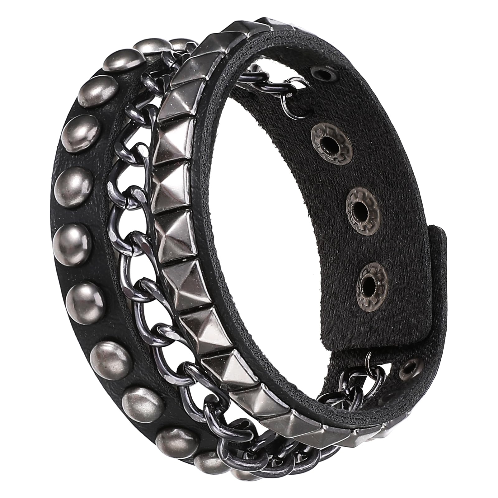 YUZHEDM 5 stuks zwart lederen punk rock riemvormige armband met spikes, verstelbaar. Nietenarmband zwart, 80s streetwear sieraden. Geschikt voor feesten, Halloween, concerten, cosplay, enz