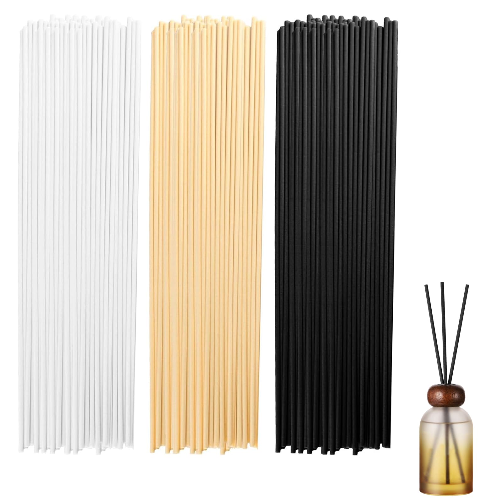 240 PCS Reed Diffuser Sticks, Diffuser Reeds Sticks for Room Scent, Reed Diffuser Refills for Fragrance Oil in Home Office Hotel SPA Bedroom Home Fragrance Aromatherapy, White, Black, Wood Color