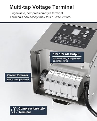 Miniatura 5 de Transformador de paisaje de bajo voltaje de 300 W, transformador de iluminación de paisaje al aire libre con sensor de fotocélula y temporizador,