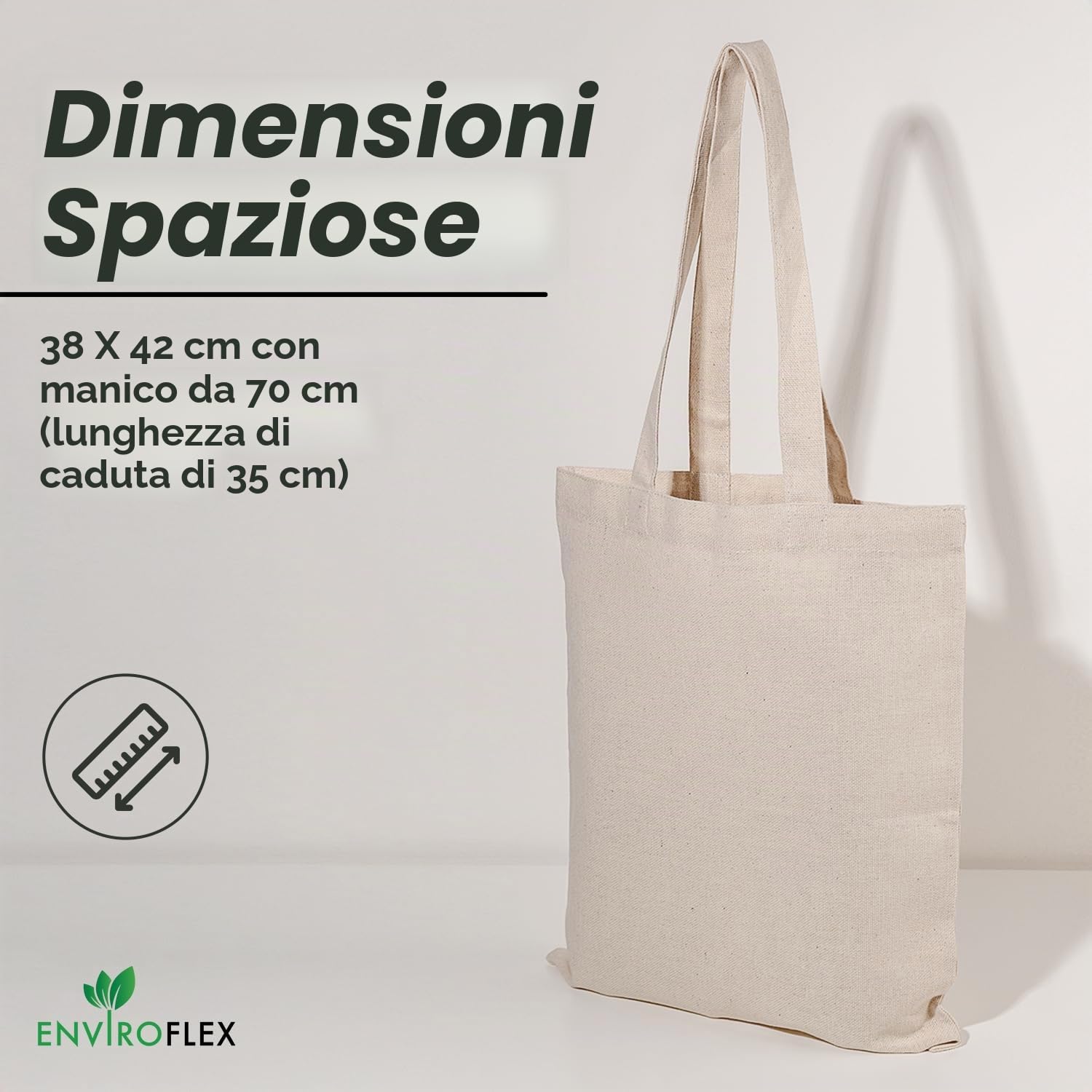 38 x 42 cm Confezione 5 | 10 | 25 | 50 | 100 | 250, Borse in tessuto la spesa Tote bag realizzate in cotone naturale al 100%, iuta, riutilizzabili ecologici con manici lunghi