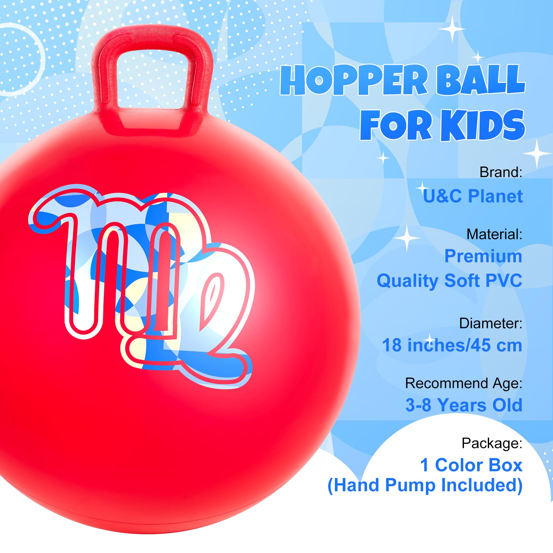 U&C Planet Balones Saltadores 45 cm Pelota de Salto para Niños 3-8 Pelota de Saltar Hinchable con Bomba Apto para Uso en Interiores y Exteriores Regalo Ideal — view 2