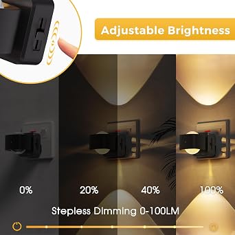 LOHAS-LED Night Light, Plug in Night Light with Dusk to Dawn Sensor 3000K | Rotatable Plug, Adjustable Brightness 0-150LM, Warm White, Projector Nightlight Plug in for Hallway, Bedroom, Stair, 2 Pack [Energy Class F]