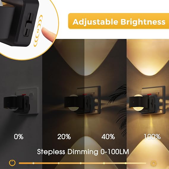 LOHAS-LED Night Light, Plug in Night Light with Dusk to Dawn Sensor 3000K | Rotatable Plug, Adjustable Brightness 0-150LM, Warm White, Projector Nightlight Plug in for Hallway, Bedroom, Stair, 2 Pack [Energy Class F]