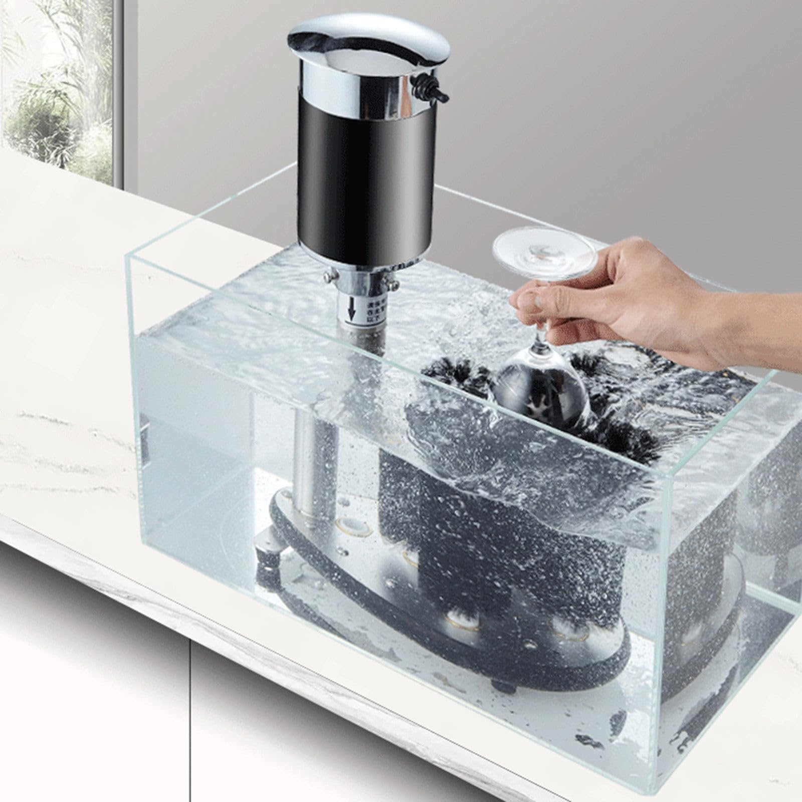 Lavadora de vidrio comercial con limpieza rápida de 360° y 5 cepillos desmontables para eliminar manchas en bares y banquetes