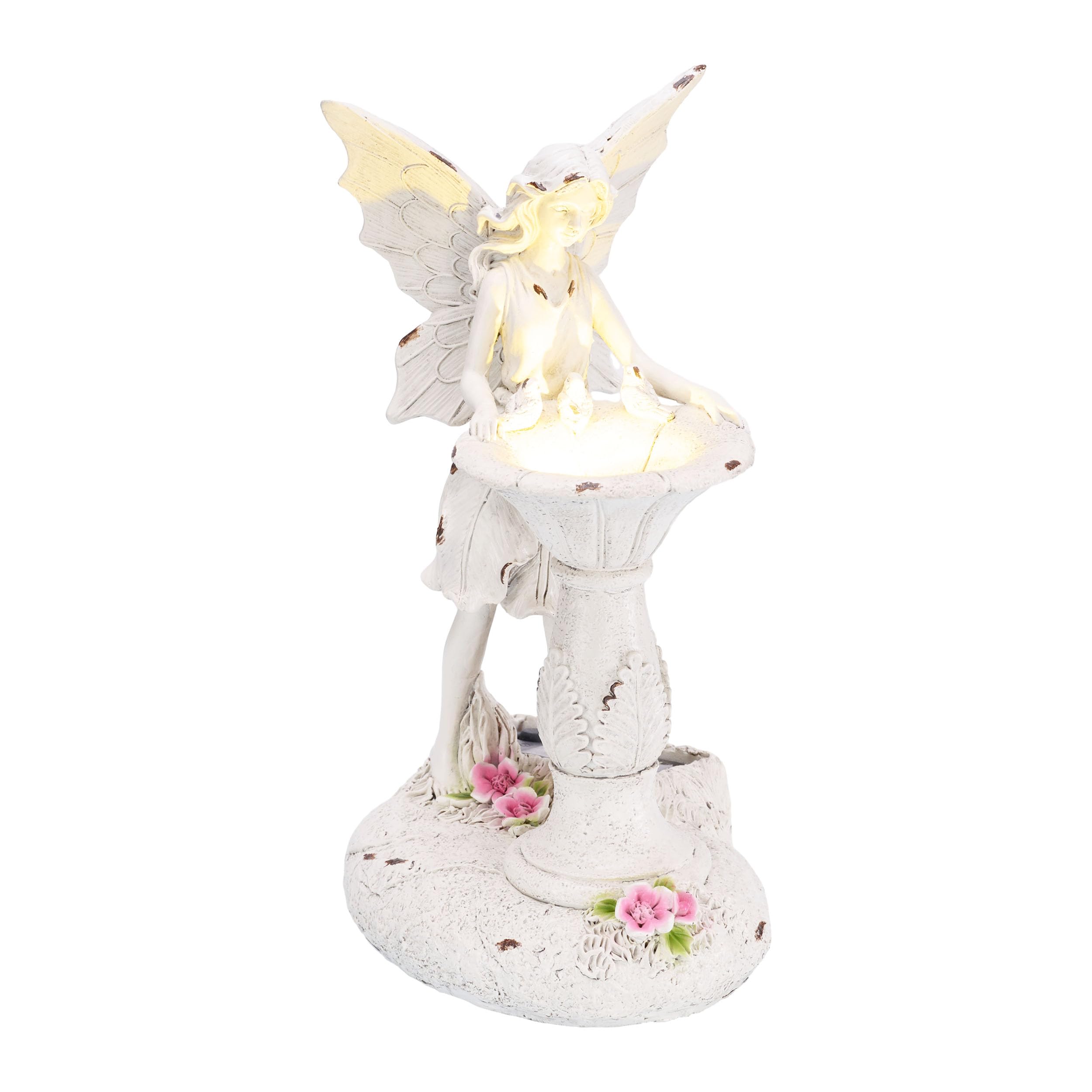 TERESA'S COLLECTIONSFairy Garden Statues with Solar Outdoor Light for Outdoor Decor, White Fairy Garden Sculptures & Statues Resin Garden Christmas Decor, Yard Art for Housewarming Gifts for Mom 9.4"