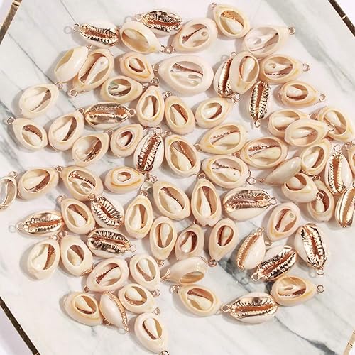 Miniatura 7 de Happyyami Llavero collar 12 piezas de colgante natural chapado en oro Cowrie espiral conchas encanto playa joyería fabricación de cuentas DIY