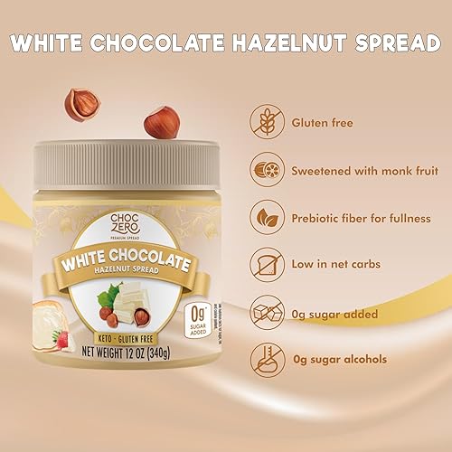 Miniatura 3 de ChocZero Keto White Chocolate Avellana Spread  Apto para Keto  Sin azúcar añadido el mejor postre bajo en carbohidratos cobertura perfecta para el